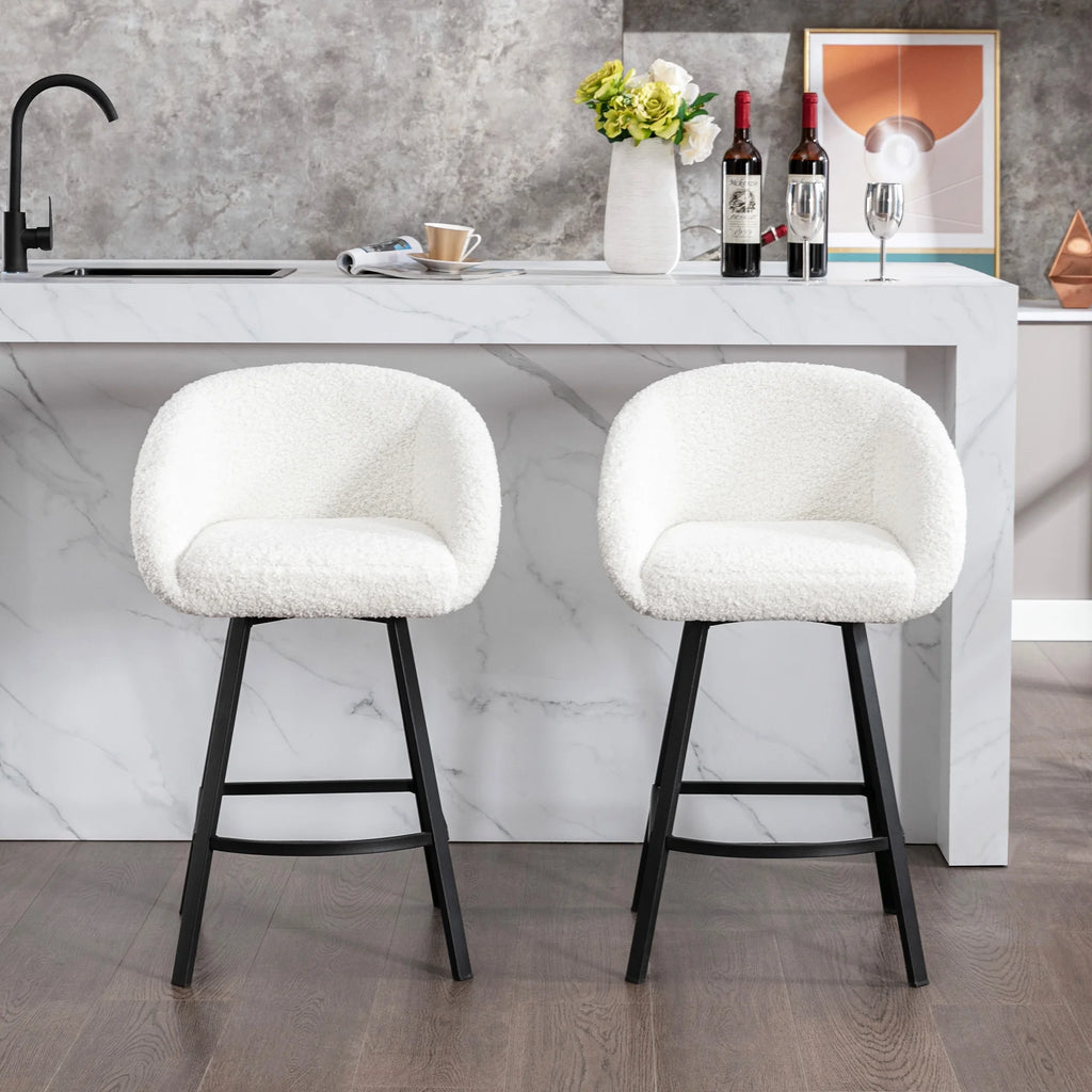 25.6" Sherpa Barrel Swivel Bar Stools Set of 2 S8925