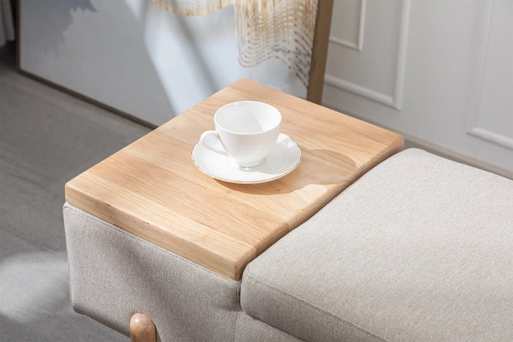 Beige Linen Storage Bench with Shoe Rack E948