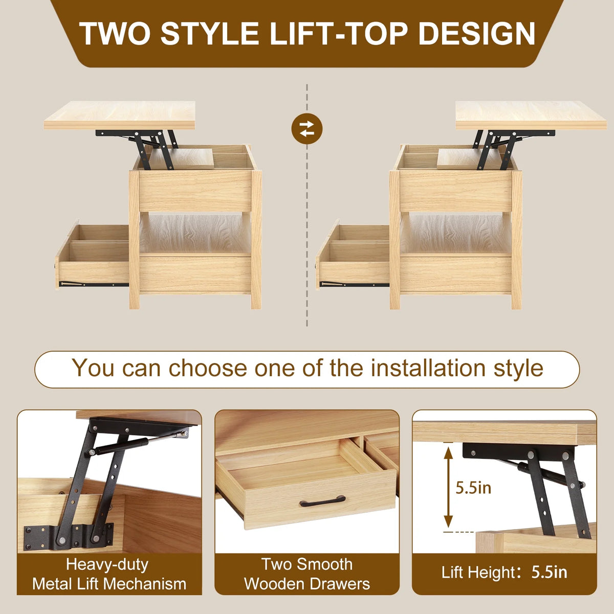 Lift Top Coffee Table with 2 Storage Drawer M71536