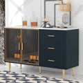 Modern MDF Buffet Cabinet with Marble Sticker Tabletop and Tempered Glass Doors H284