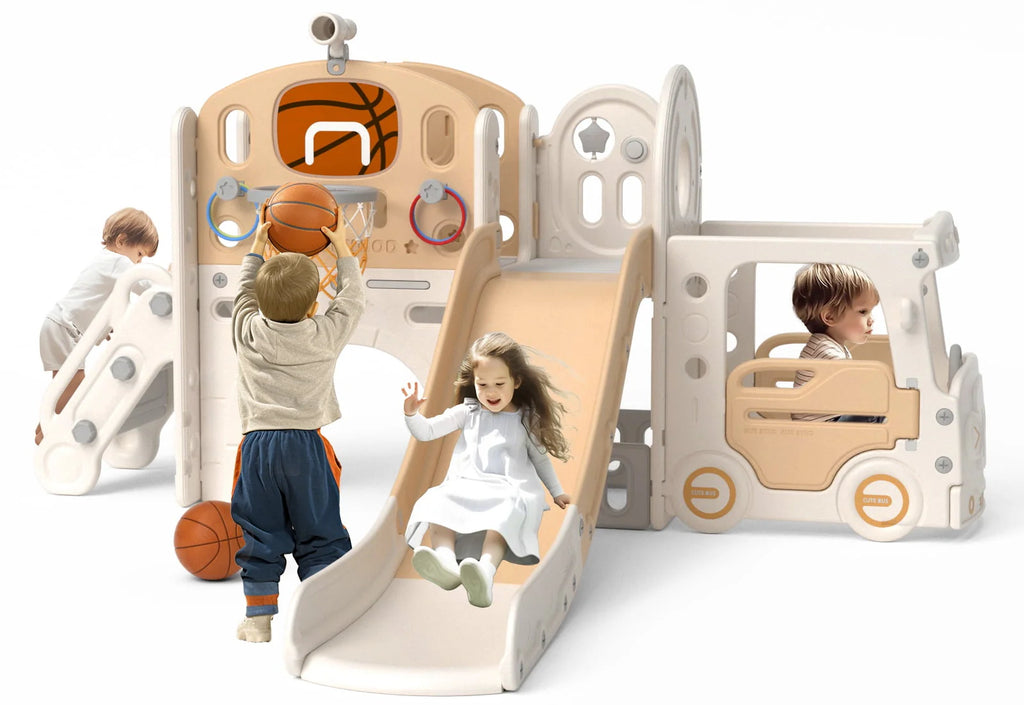 9 in 1 Toddler Slide with Ring Toss, Basketball Hoop, and Telescope, Gray S233