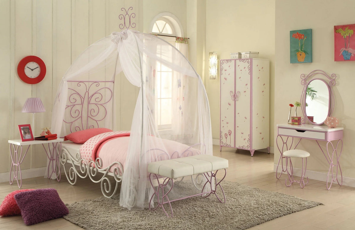White and Light Purple Metal Tube Armoire M438