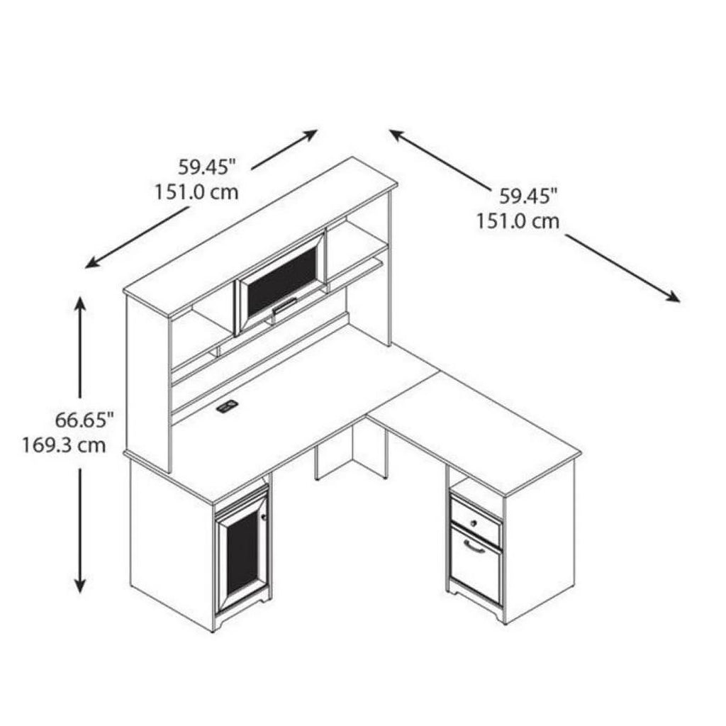 L-Shape Computer Desk with Hutch in Gray R17374