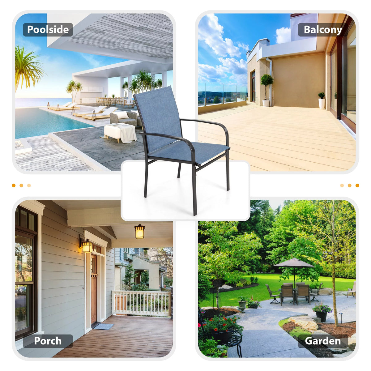 Blue Textilene Outdoor Dining Chair Set of 4 Z681391