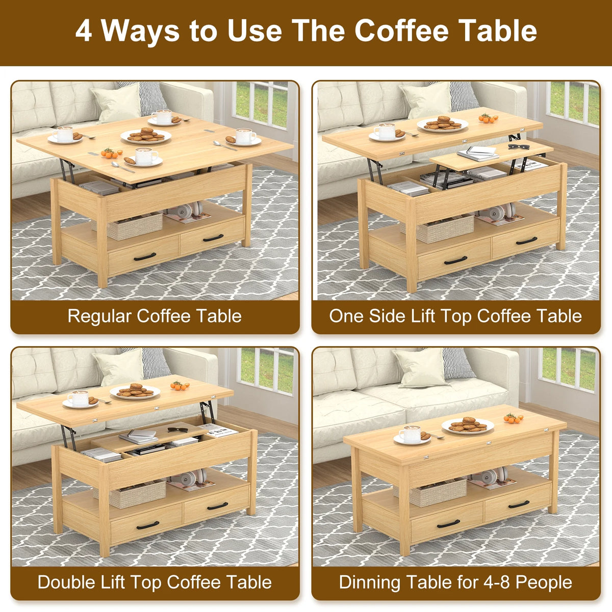 Lift Top Coffee Table with 2 Storage Drawer M71536