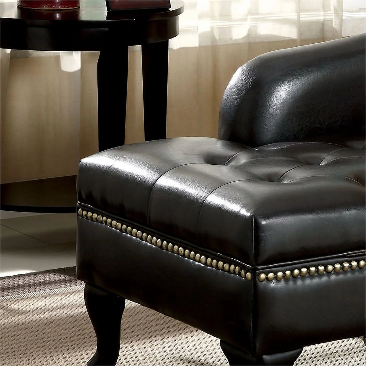 Black Faux Leather Tufted Storage Chaise Lounge T4330
