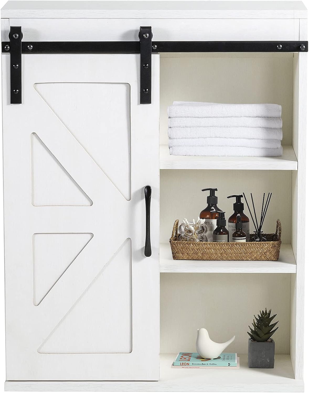 Rustic Wooden Wall Mounted Storage Cabinet with Sliding Barn Door S956827