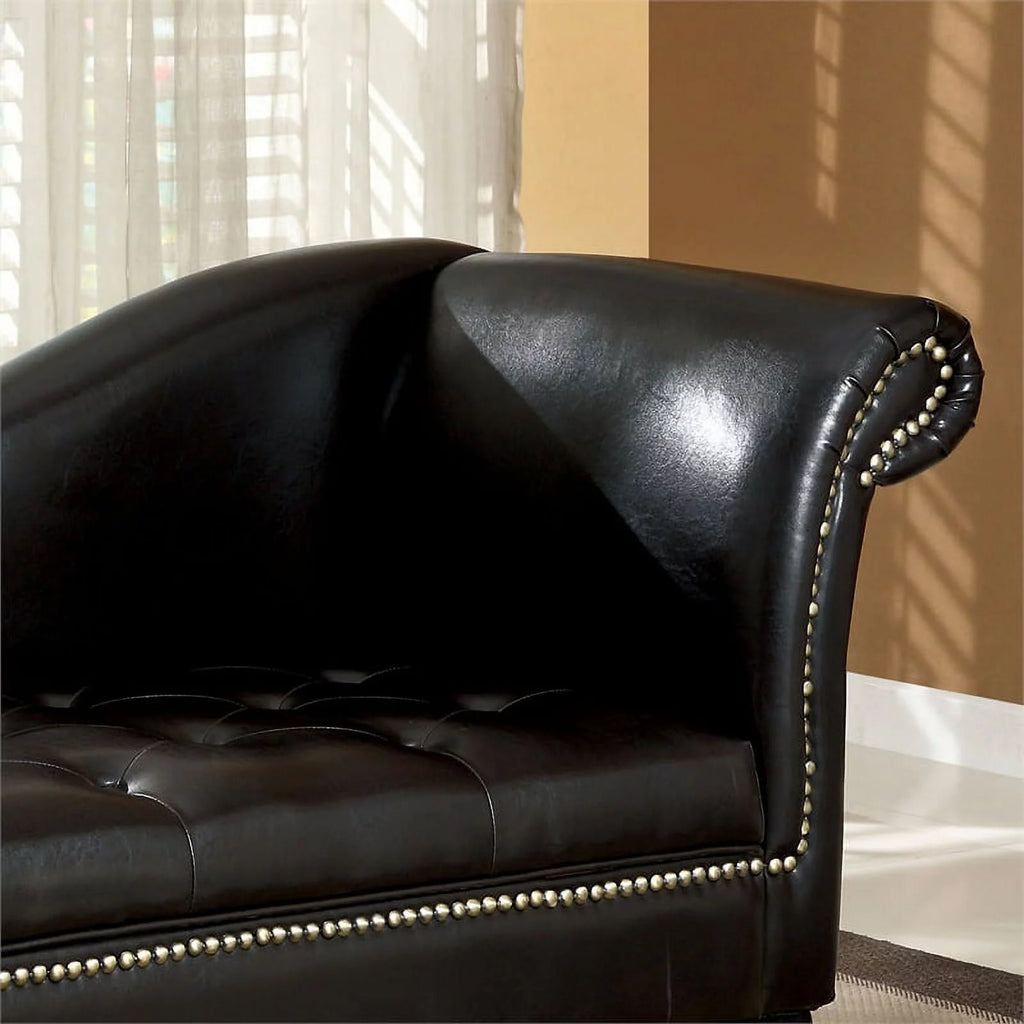 Black Faux Leather Tufted Storage Chaise Lounge T4330