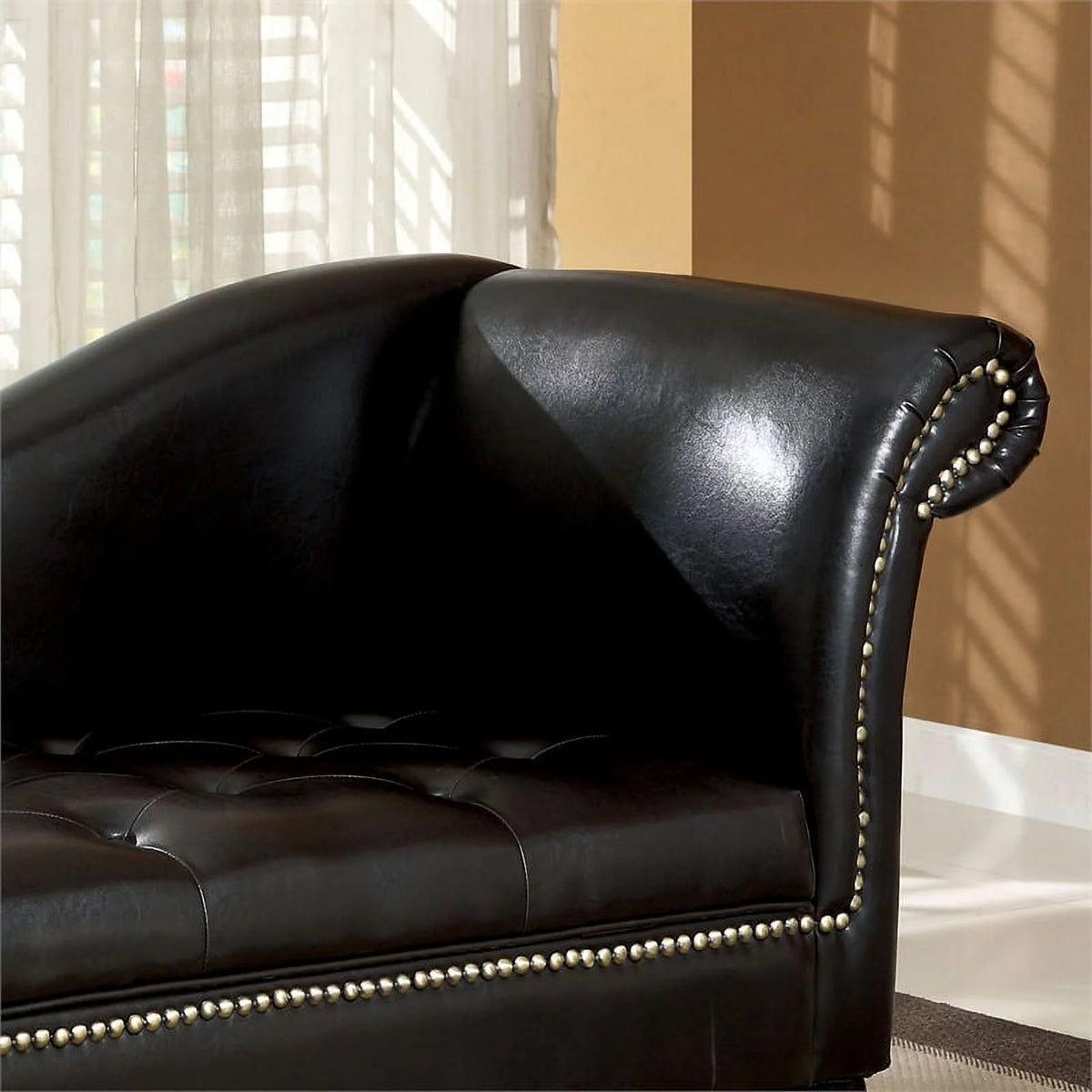 Black Faux Leather Tufted Storage Chaise Lounge T4330