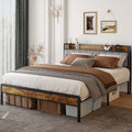 Queen Storage Headboard Metal Platform Bed Frame M2695