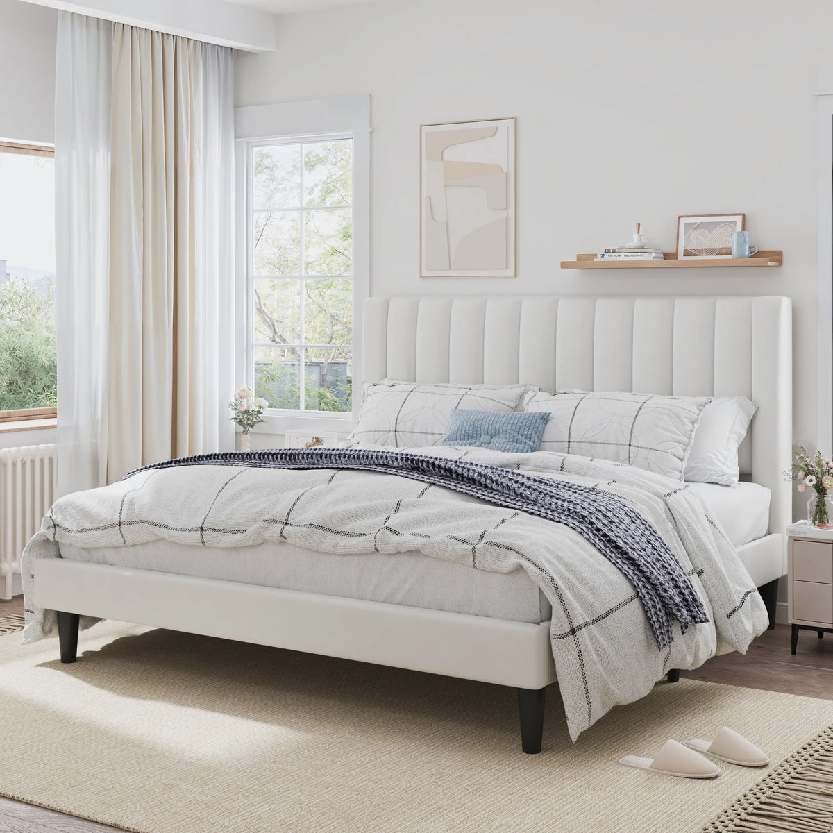 Pink Queen Size Upholstered Platform Bed Frame with Velvet Headboard J1004