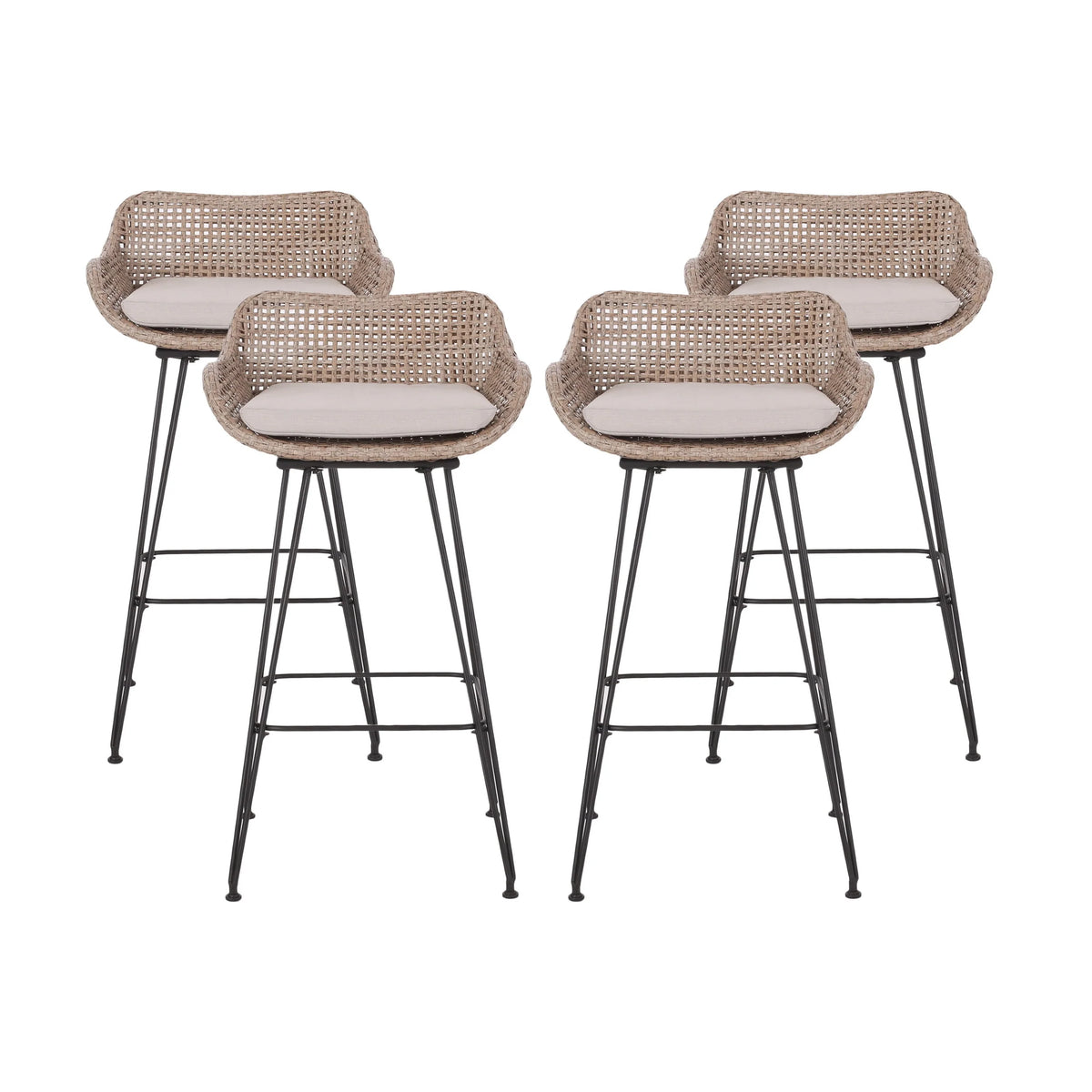 Wicker and Metal Outdoor Barstools with Cushion, Set of 4 I695929