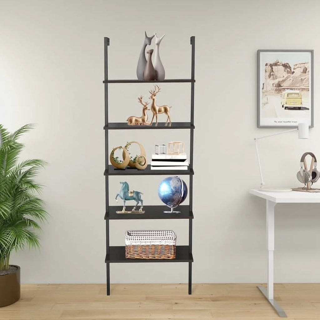 5-Shelf Wood Ladder Bookcase with Metal Frame J149154