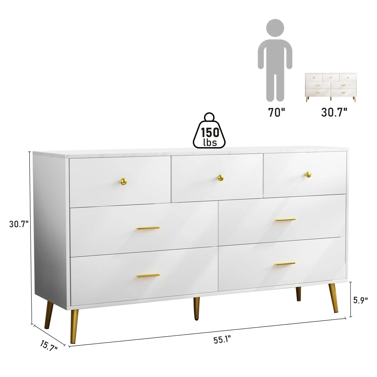 White 6 Drawer Dresser Y651897