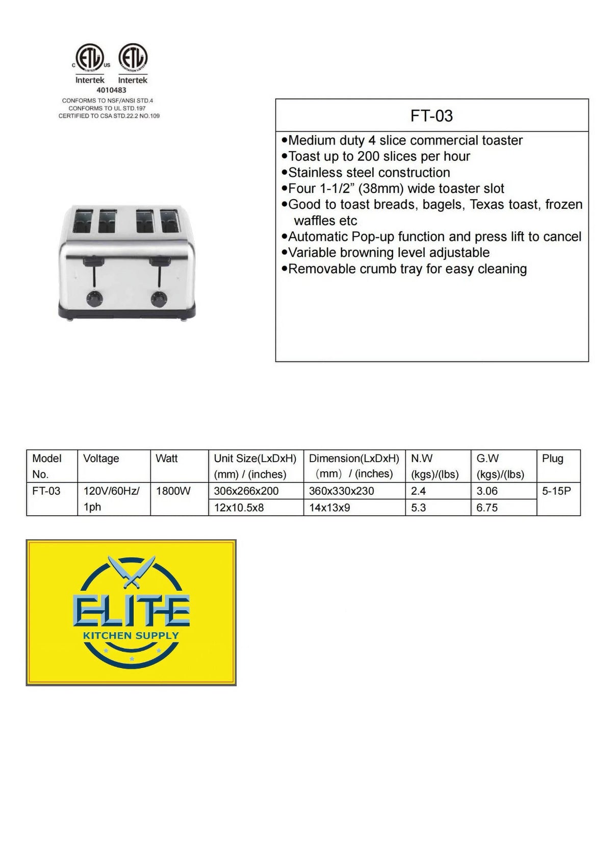 4-Slice Stainless Steel Toaster R527