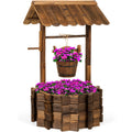 Rustic Wooden Wishing Well Planter with Hanging Bucket M62289
