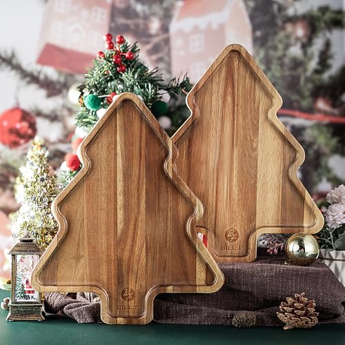 Wooden Serving Tray Set of 2 Christmas Tree Shape N443