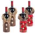4Pcs Christmas Wine Bottle Cover Linen Plaid U74025