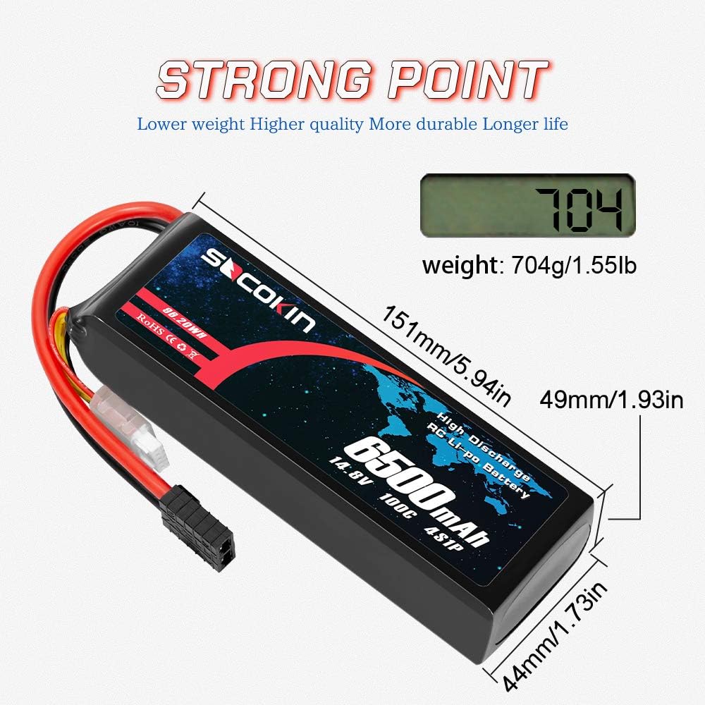 4S Lipo Battery 14.8V 6500mAh 100C Soft Case 2 Pack I160