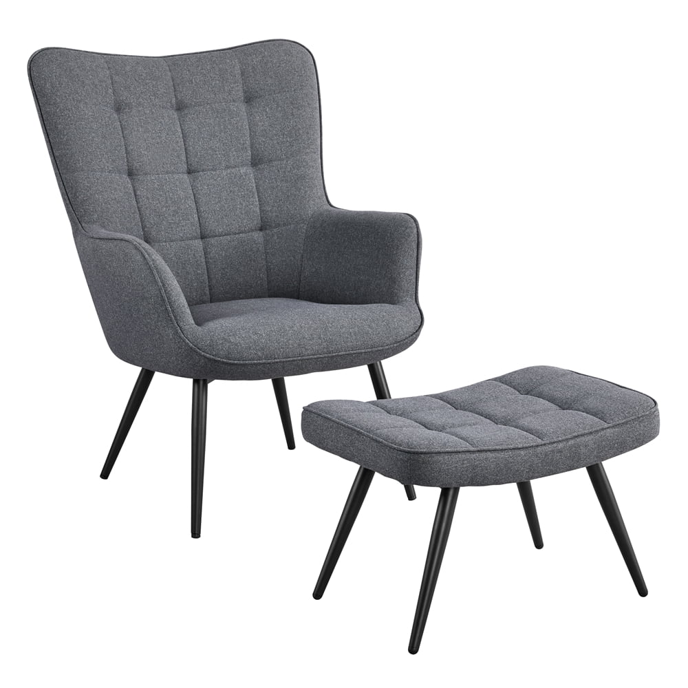 Gray Fabric Wingback Accent Chair with Ottoman D56254