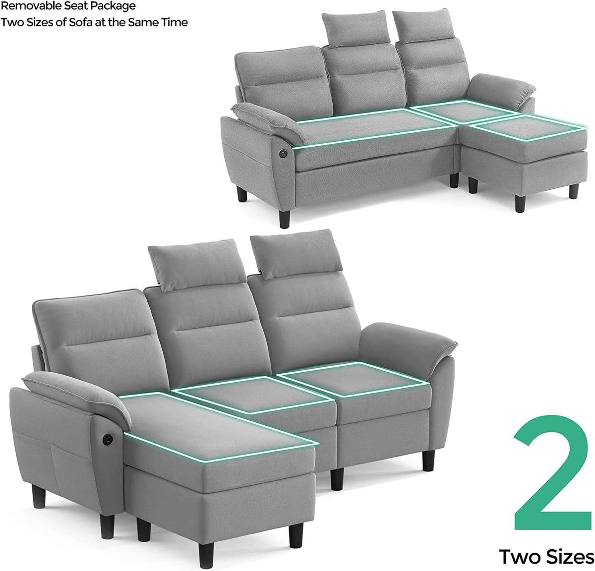 Light Grey Reversible Sectional Sofa with Storage G2000