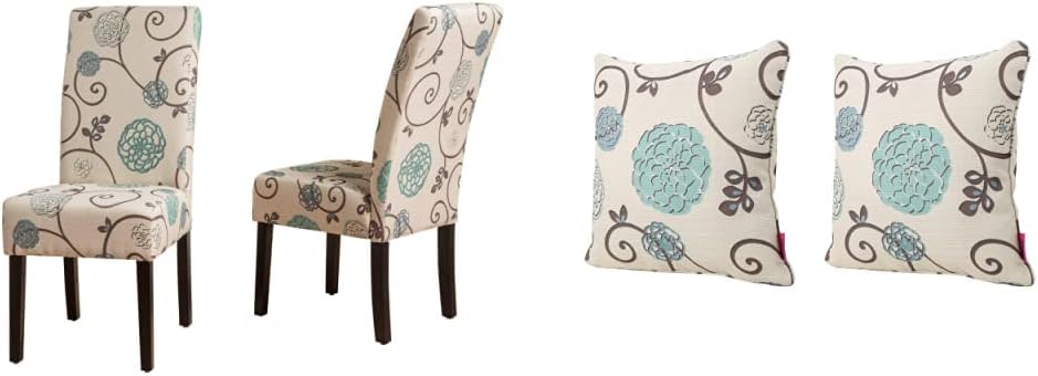 White and Blue Floral Fabric Dining Chairs 2 Pcs Set W9584