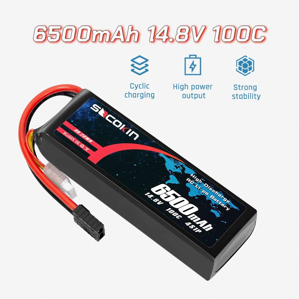 4S Lipo Battery 14.8V 6500mAh 100C Soft Case 2 Pack I160