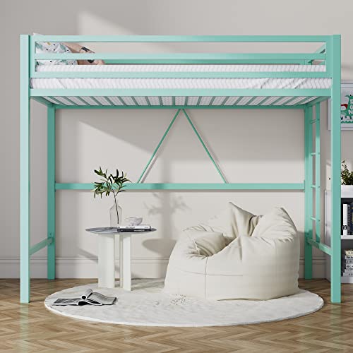 Twin Size Black Metal Loft Bed with Ladder and Guardrail A474