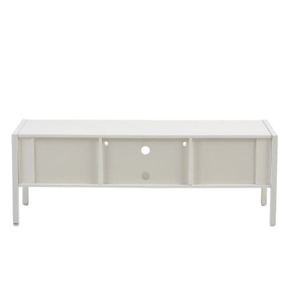 White Rattan TV Cabinet with Sliding Doors and Adjustable Shelf A87111