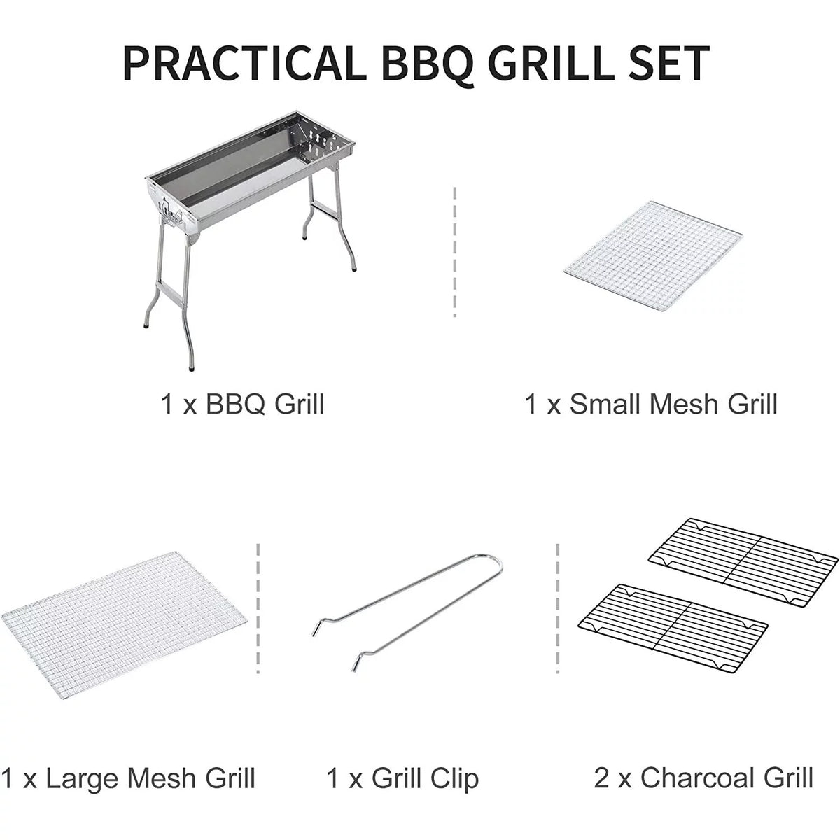 28" Stainless Steel Portable Folding Charcoal BBQ Grill Set K3481