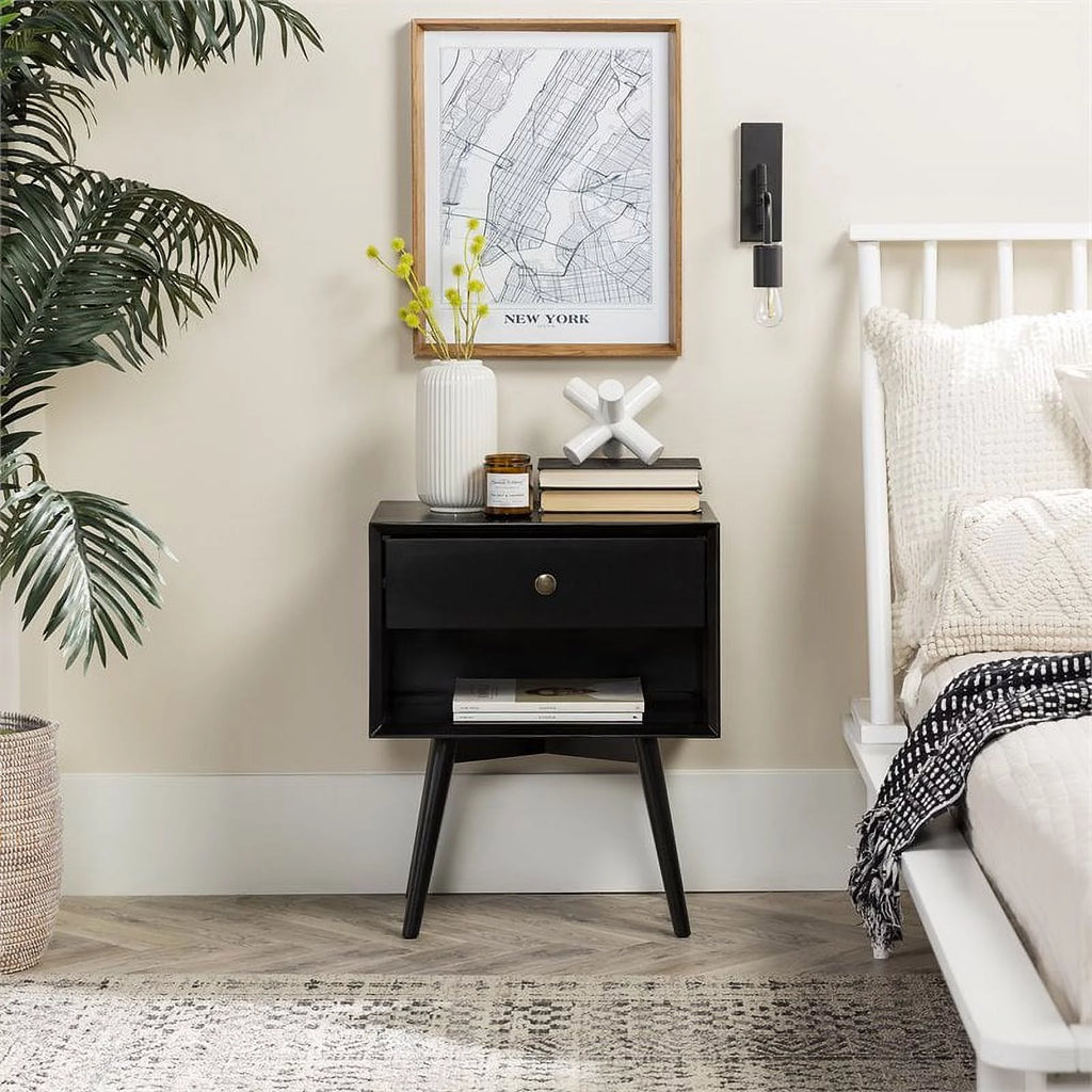 Black 1-Drawer Nightstand P340