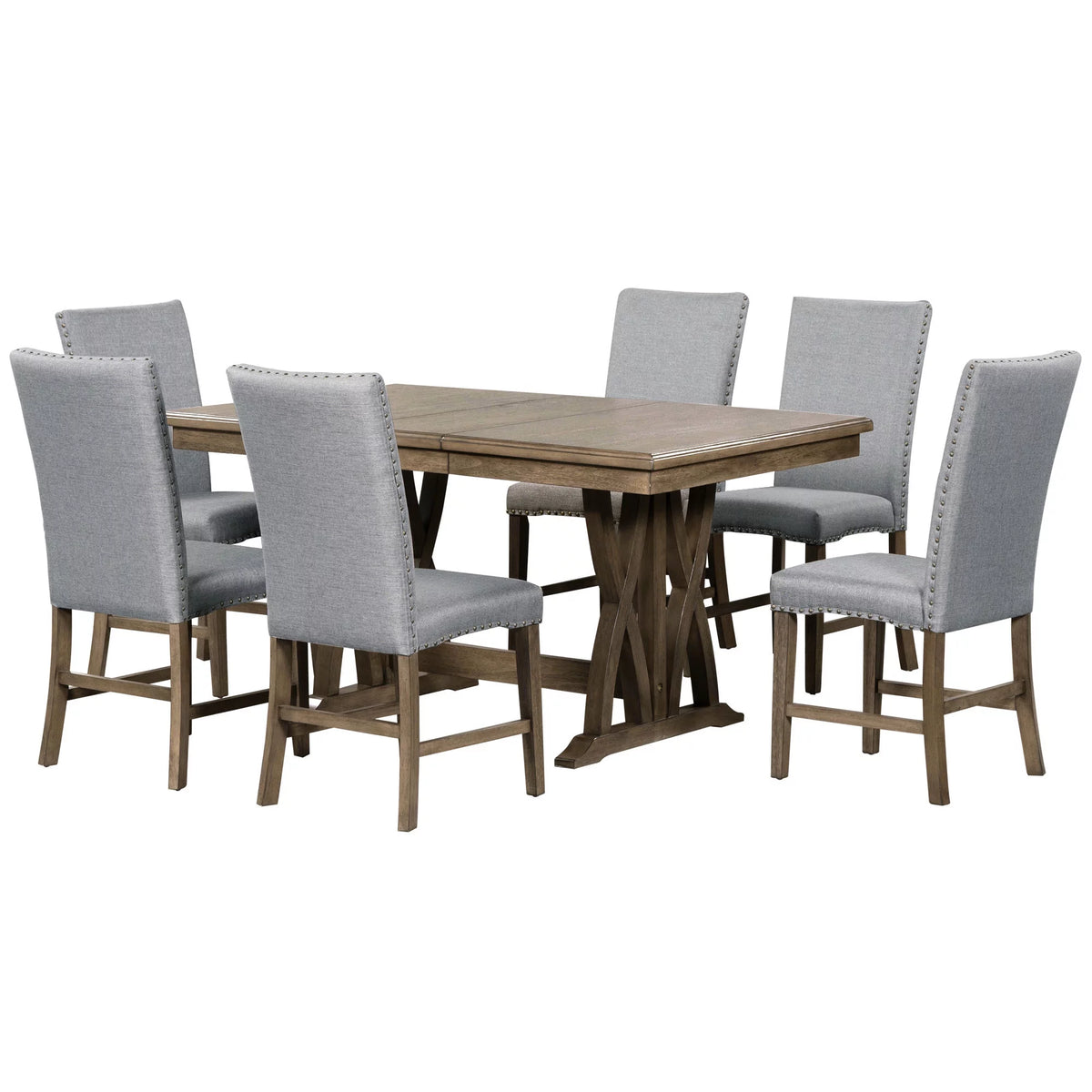 Solid Wood 7-Piece Extendable Dining Table Set with Upholstered Chairs T9174