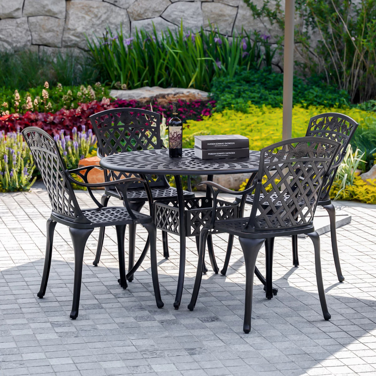 5 Piece Patio Dining Set with Umbrella Hole E727