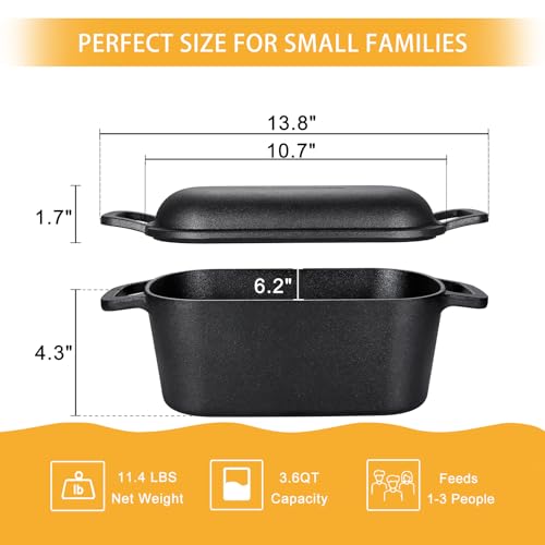 3.6QT Pre-Seasoned Cast Iron Dutch Oven with Lid F2338