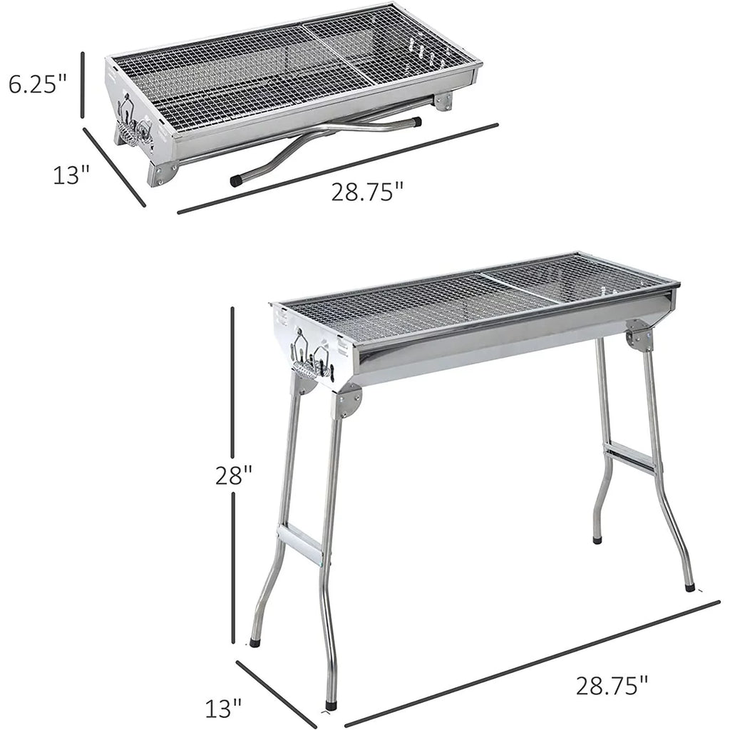 28" Stainless Steel Portable Folding Charcoal BBQ Grill Set K3481