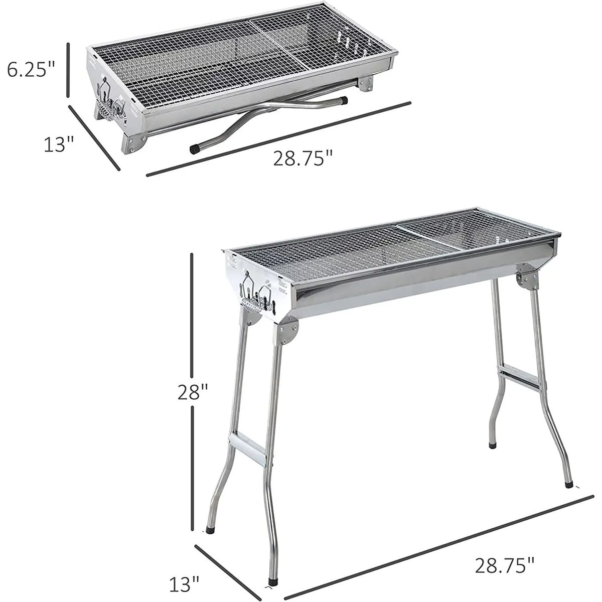 28" Stainless Steel Portable Folding Charcoal BBQ Grill Set K3481