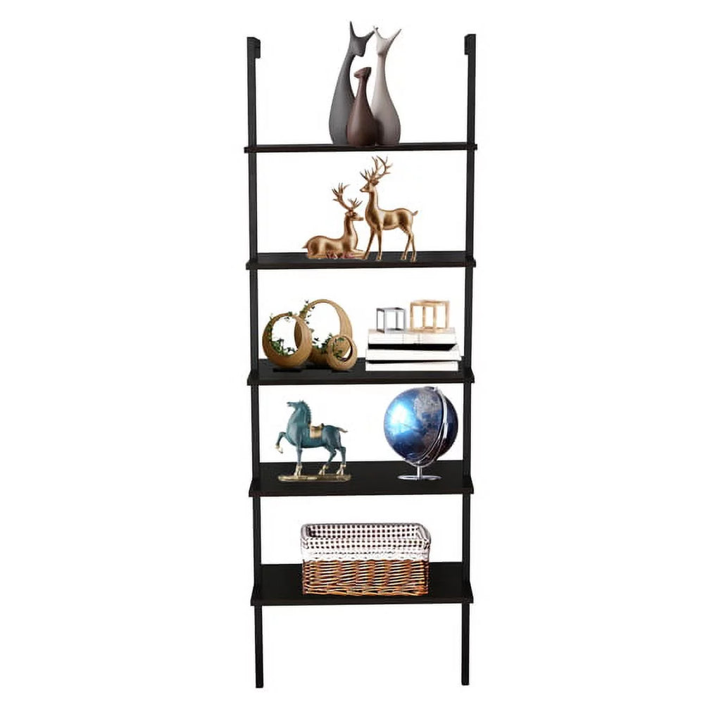 5-Shelf Wood Ladder Bookcase with Metal Frame J149154