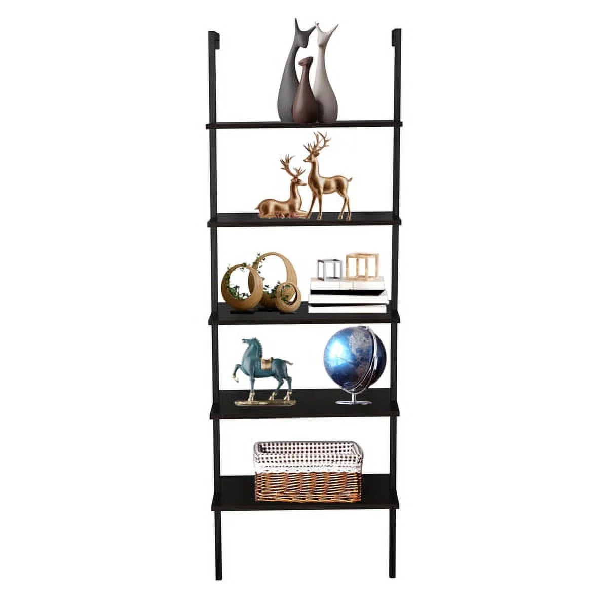 5-Shelf Wood Ladder Bookcase with Metal Frame J149154