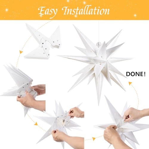 3 Pcs 9-Pointed White Paper Star Lanterns 12 Inch Hanging Lampshade P474