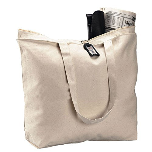 6 Pack Heavy Canvas Large Tote Bag with Zippered Closure O659