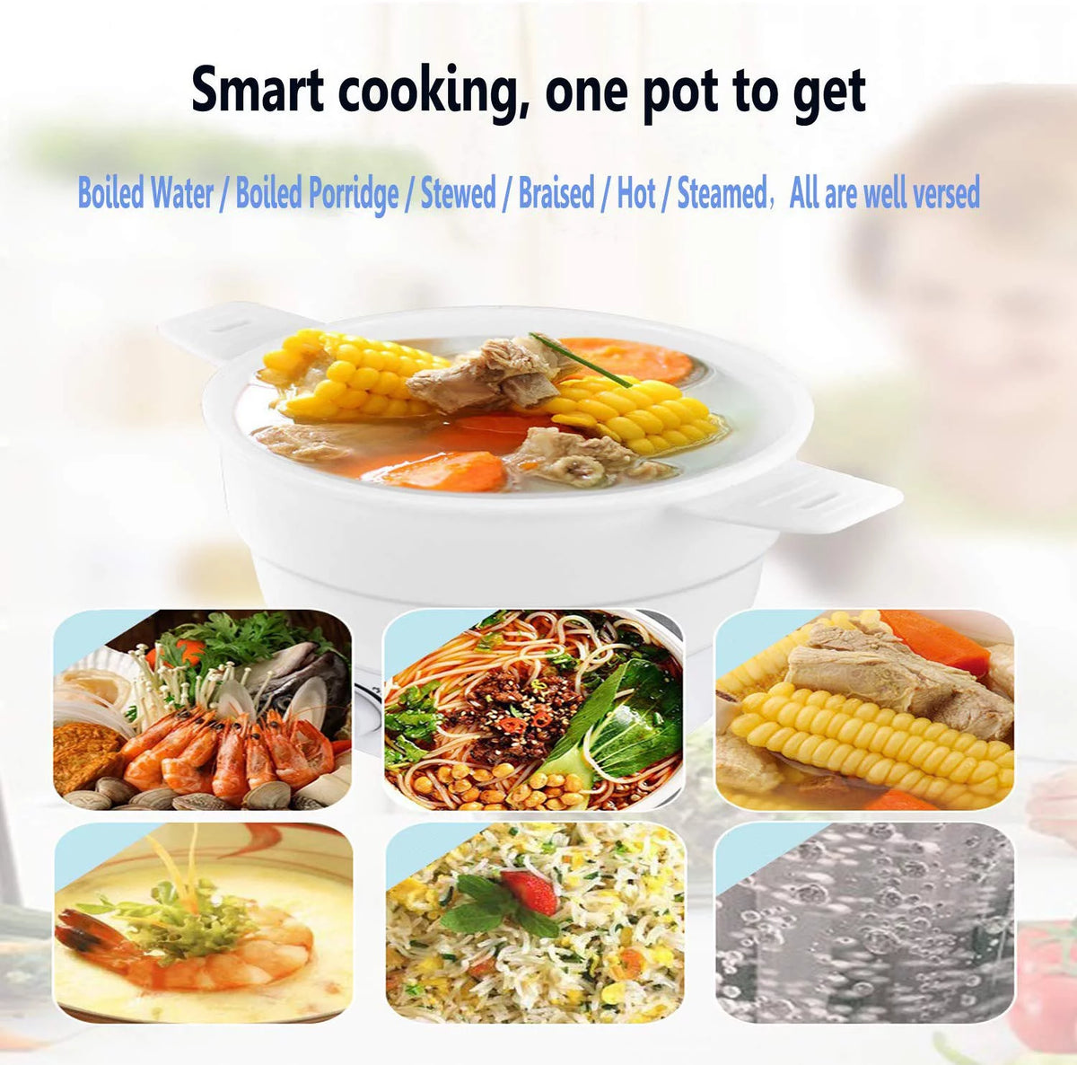 Portable Mini Electric Cooker Foldable Silicone Kettle Steamer Y52844