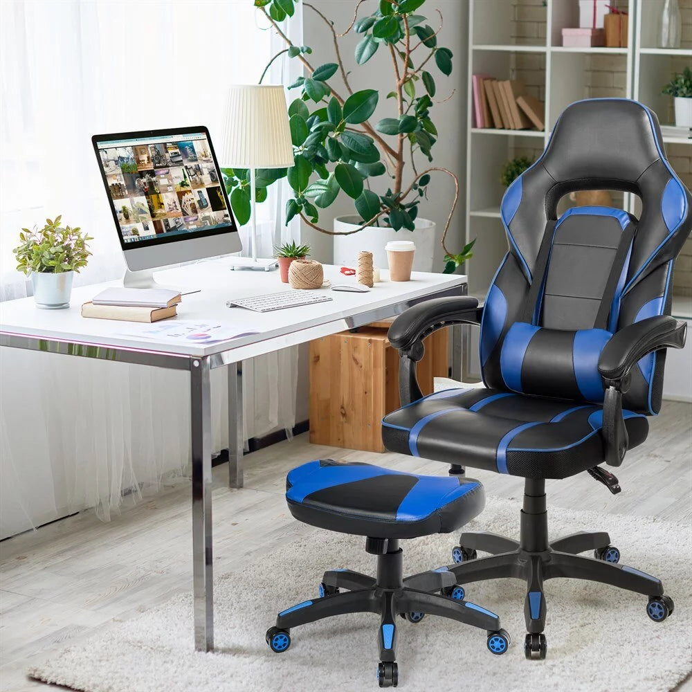 Blue Height Adjustable Swivel Gaming Ottoman Footstool C734944