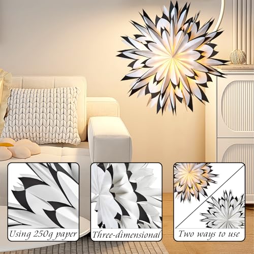 3 Pcs 9-Pointed White Paper Star Lanterns 12 Inch Hanging Lampshade P474