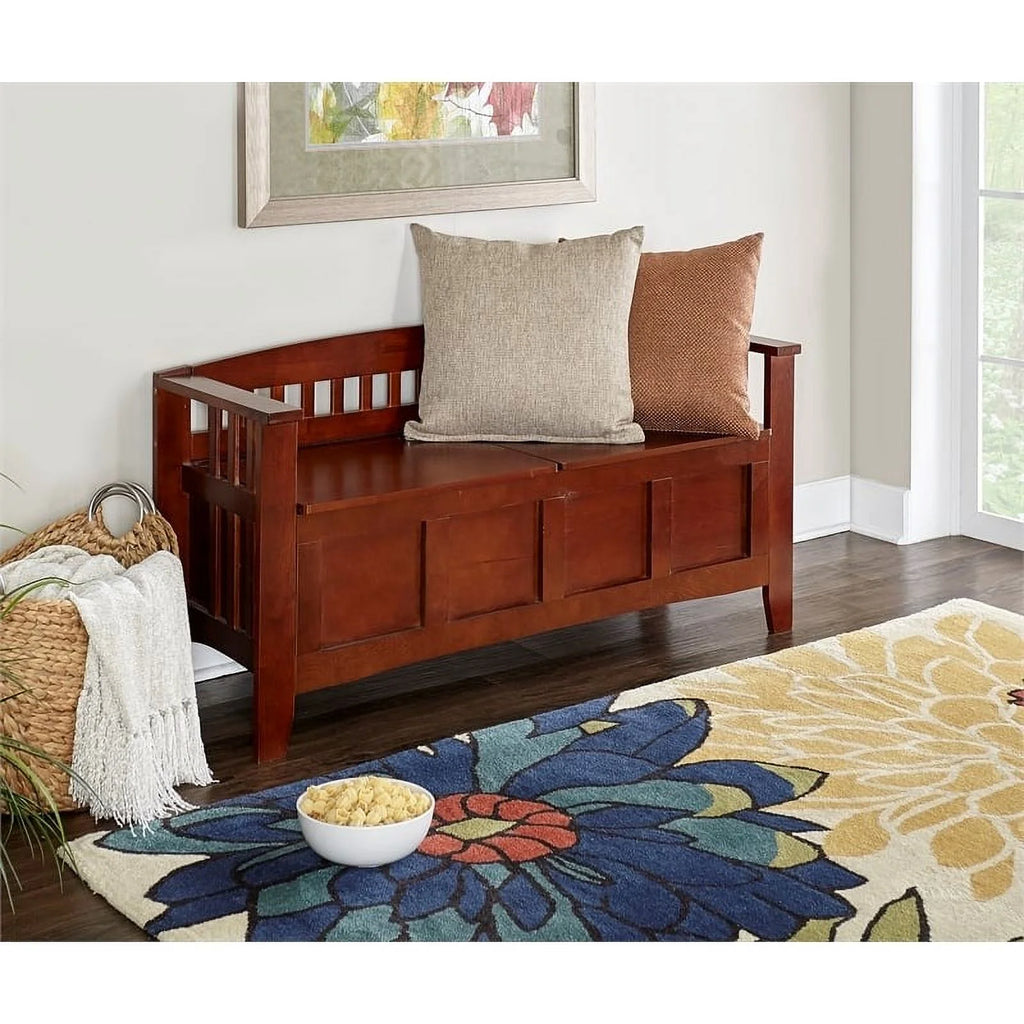 17" Split Seat Wood Storage Bench in Walnut Brown O935455