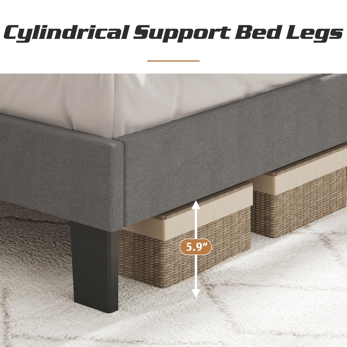 Queen Size Upholstered Bed Frame with Adjustable Headboard A666379