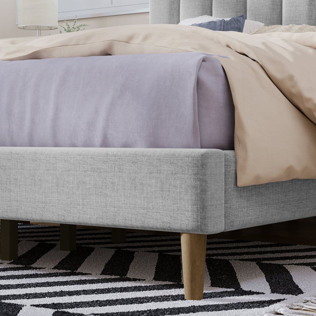 Queen Size Gray Linen Upholstered Platform Bed Frame with Tufted Headboard L9773