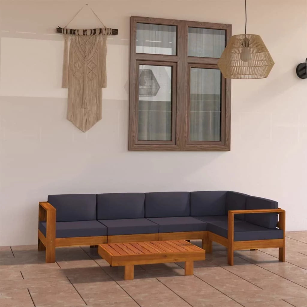 6 Piece Acacia Wood Patio Lounge Set with Dark Gray Cushions L922