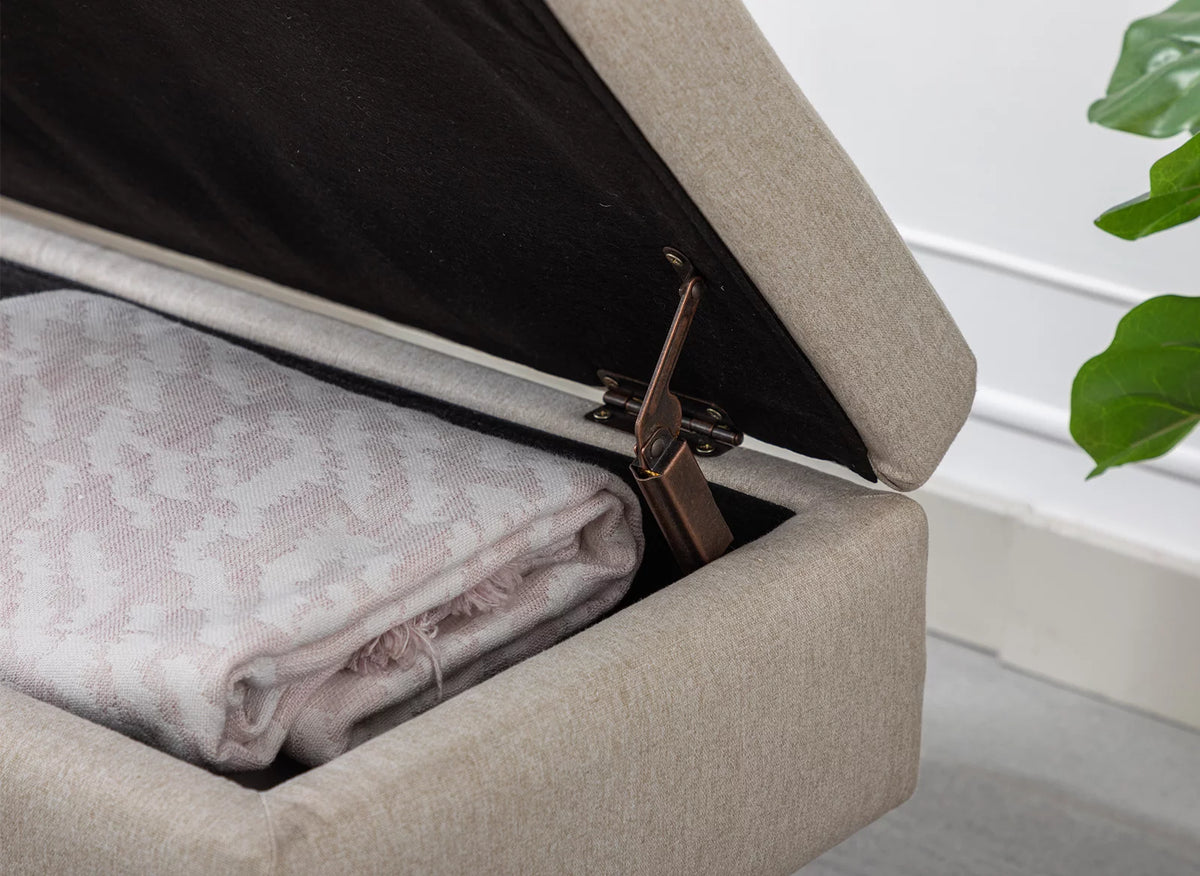 Beige Linen Storage Bench with Shoe Rack E948