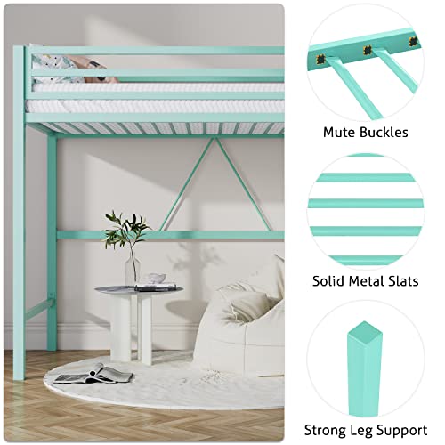 Twin Size Black Metal Loft Bed with Ladder and Guardrail A474