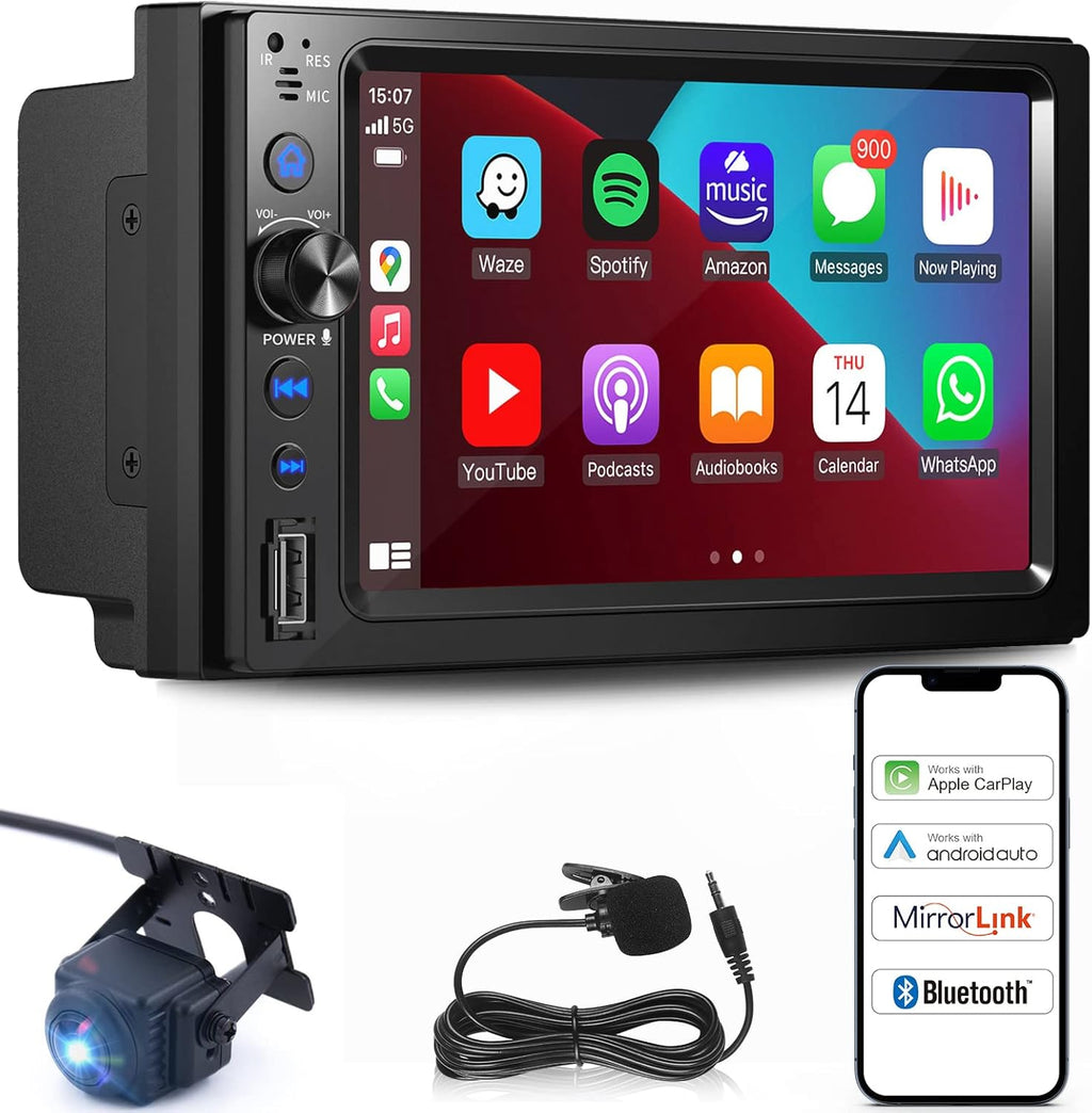 Double Din Car Stereo with Back Cam and 7'' Touch Screen E213930